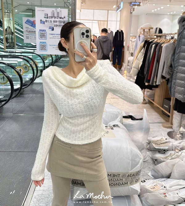 女人味馬海毛垂領上衣